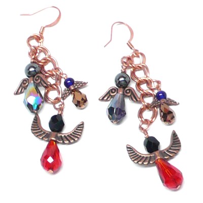 Twelve Protection Angels Heavy Copper Chain Charm Bracelet and Matching Earrings Red Blue and Black - image2